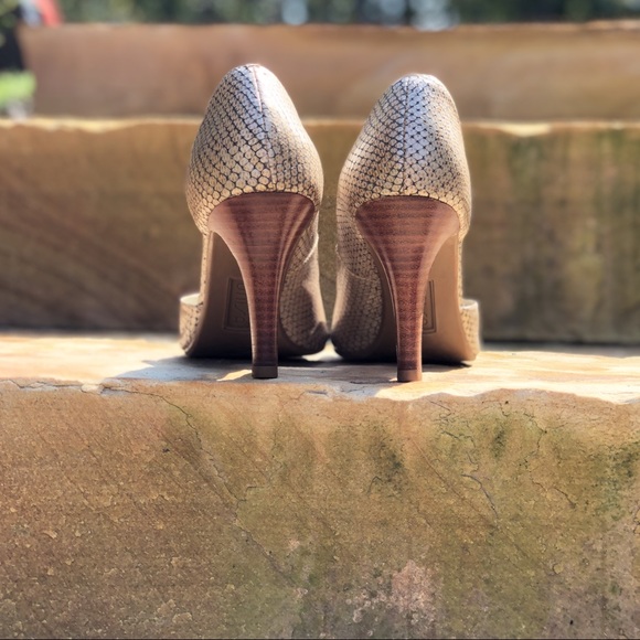 Metallic Leather Snakeskin d’Orsay Peep Toe Pumps - Picture 5 of 13